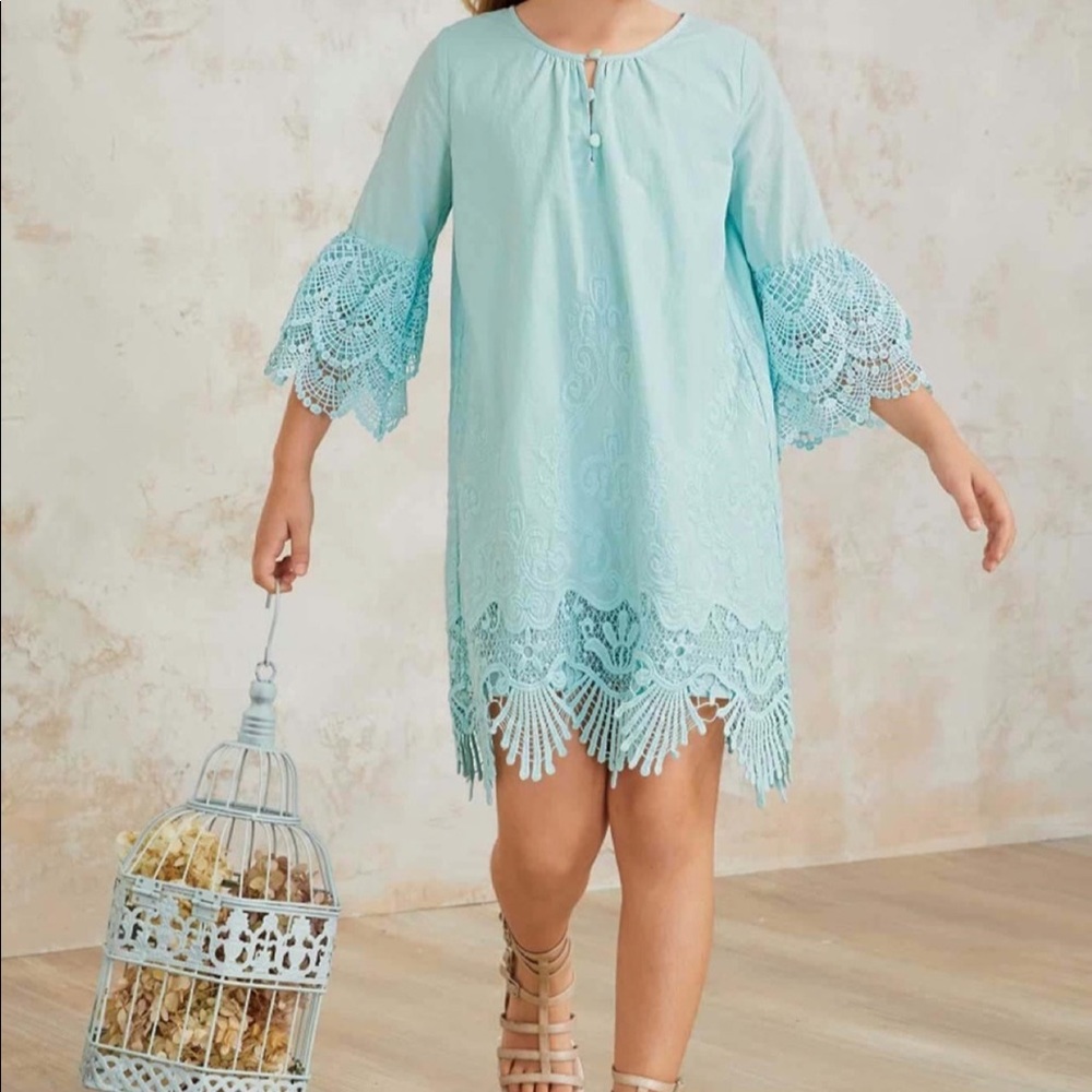 NWT Chasing Fireflies Embrace Lace Light Blue Little Girl’s Dress 4 4T